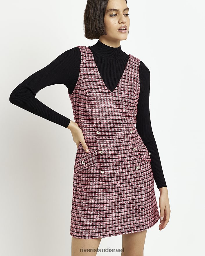 לבוש River Island שמלת מיני משמרת בוקל צ'ק וָרוֹד נשים BDZ408464