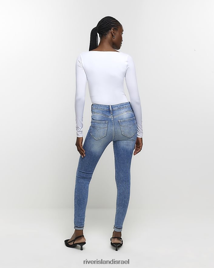 לבוש River Island ג'ינס סקיני קרוע בגזרה גבוהה כְּחוֹל נשים BDZ4084645
