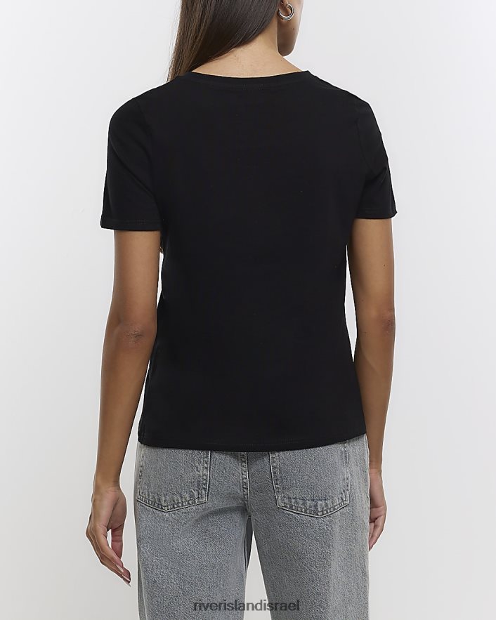 לבוש River Island חולצת טריקו מעוטרת בהדפס גרפי שָׁחוֹר נשים BDZ4084651