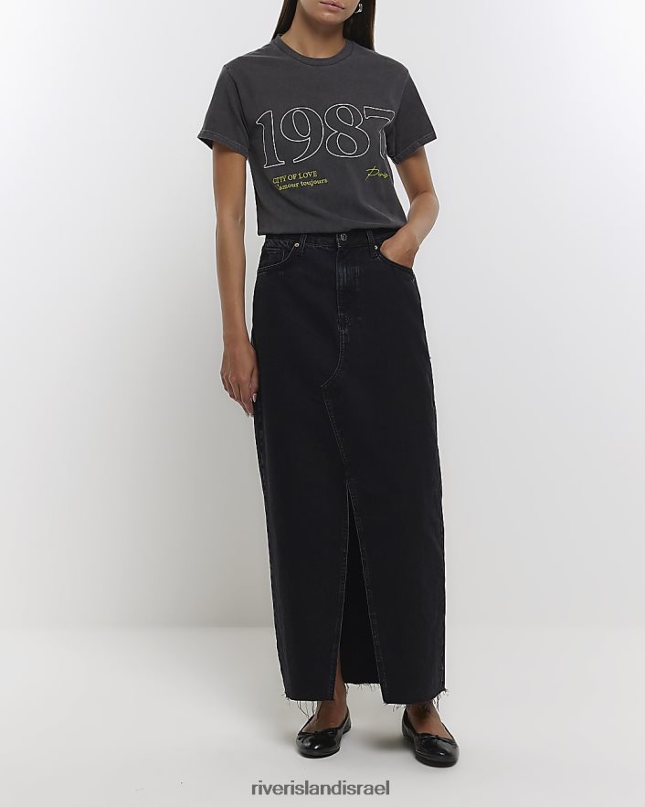 לבוש River Island חולצה בהדפס גרפי אפור נשים BDZ4084658