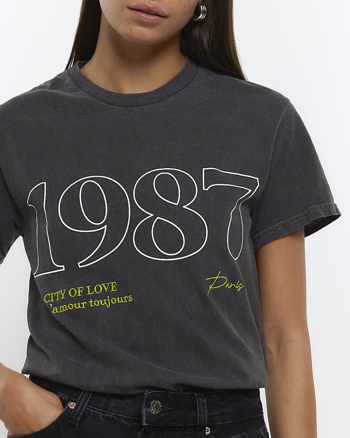 לבוש River Island חולצה בהדפס גרפי אפור נשים BDZ4084658