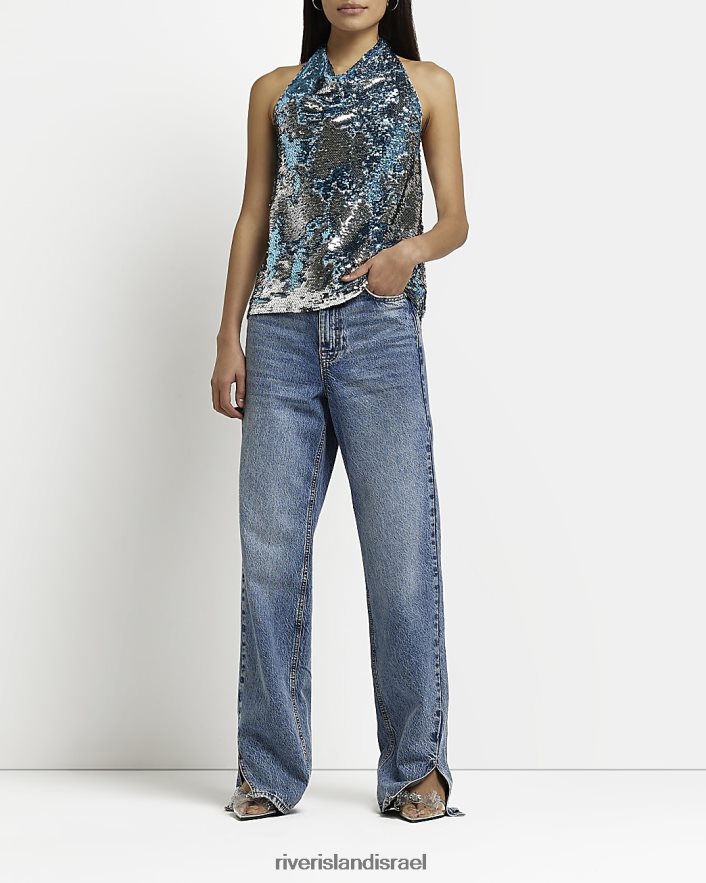 לבוש River Island חלק עליון עם צווארון נצנצים כסף נשים BDZ4084668