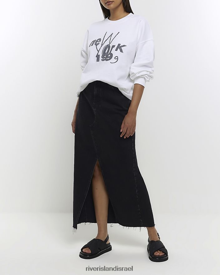 לבוש River Island סווטשירט בהדפס גרפי לבן נשים BDZ4084677