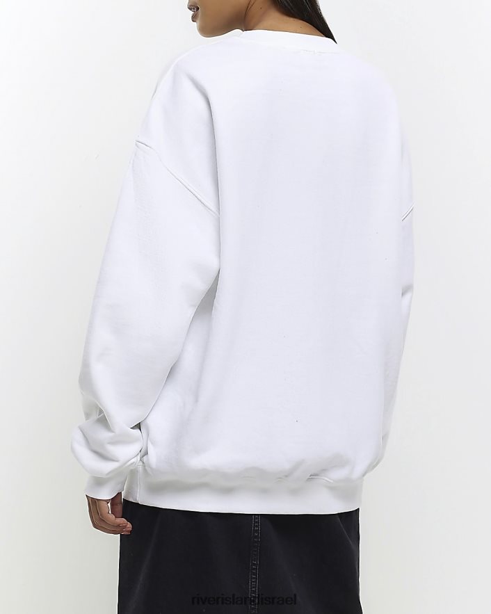 לבוש River Island סווטשירט בהדפס גרפי לבן נשים BDZ4084677