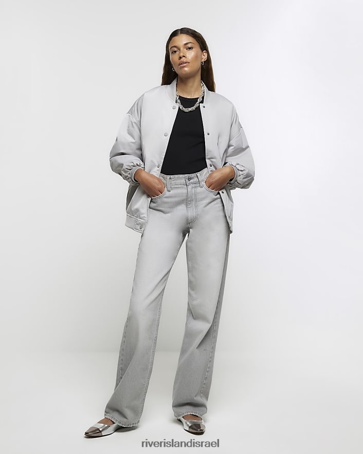 לבוש River Island מעיל בומבר ניילון אפור נשים BDZ408467