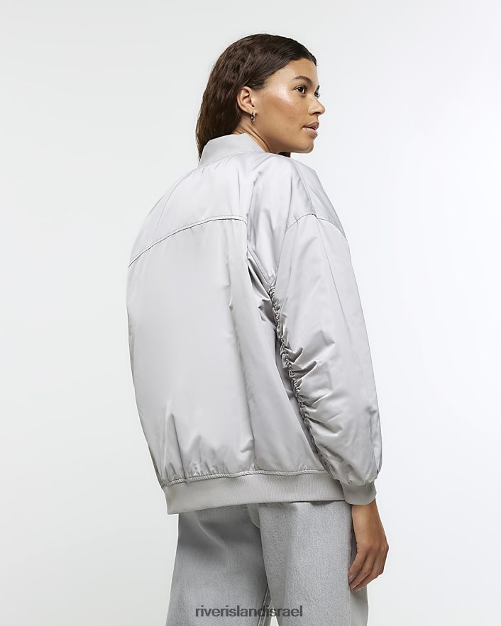 לבוש River Island מעיל בומבר ניילון אפור נשים BDZ408467