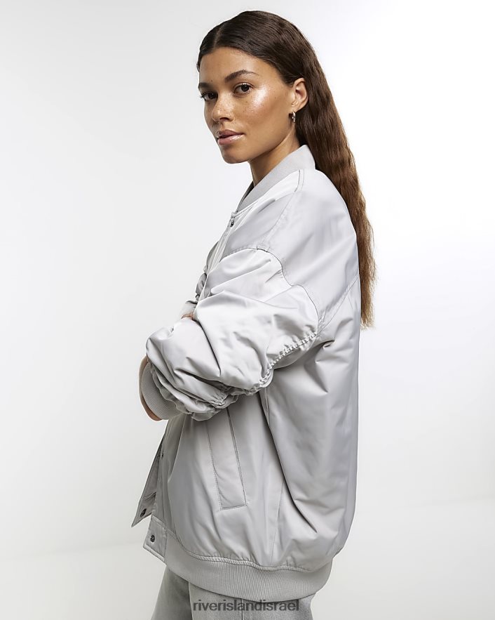 לבוש River Island מעיל בומבר ניילון אפור נשים BDZ408467