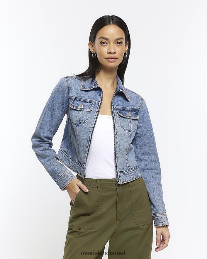 לבוש River Island ז'קט ג'ינס עם רוכסן כְּחוֹל נשים BDZ4084683
