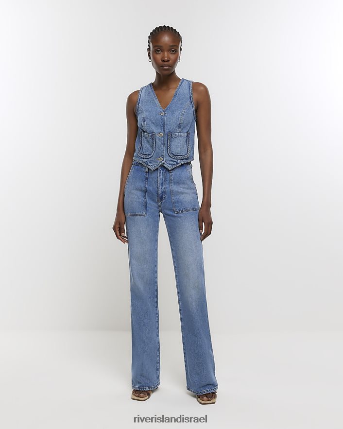 לבוש River Island חזיית ג'ינס עם פרט צמה כְּחוֹל נשים BDZ4084686