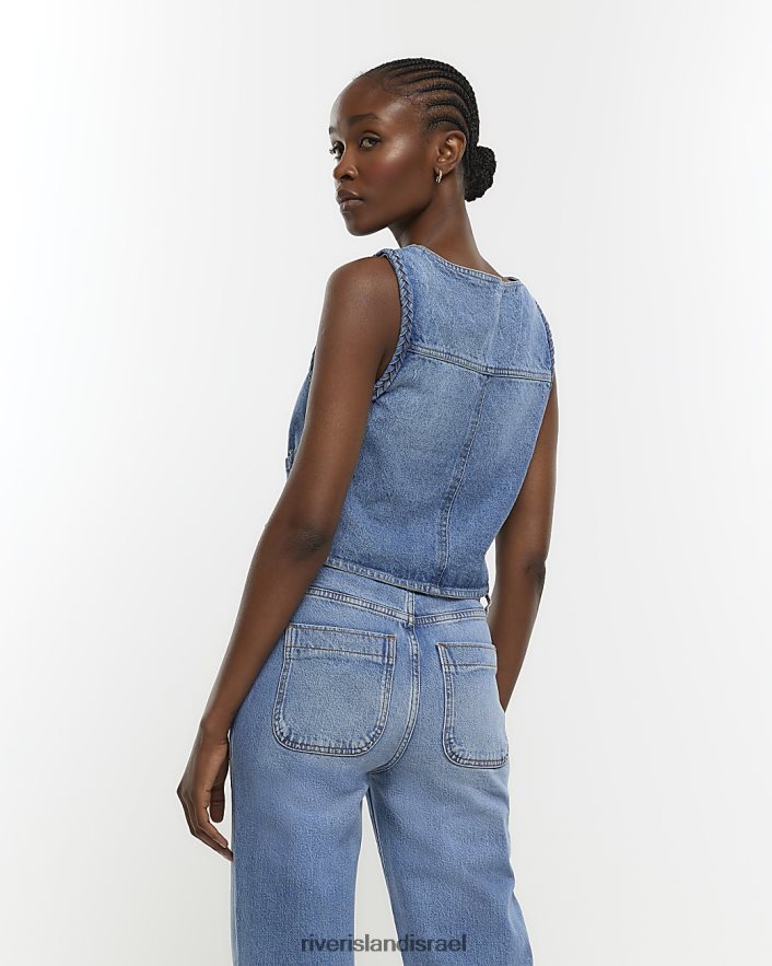 לבוש River Island חזיית ג'ינס עם פרט צמה כְּחוֹל נשים BDZ4084686