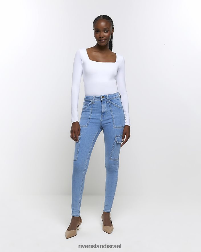 לבוש River Island ג'ינס סקיני קרגו בגזרה גבוהה כְּחוֹל נשים BDZ4084691