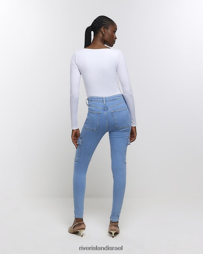 לבוש River Island ג'ינס סקיני קרגו בגזרה גבוהה כְּחוֹל נשים BDZ4084691