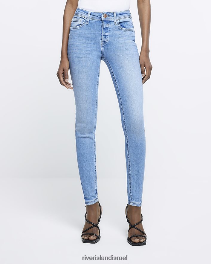 לבוש River Island ג'ינס סקיני בגובה בינוני כְּחוֹל נשים BDZ4084692