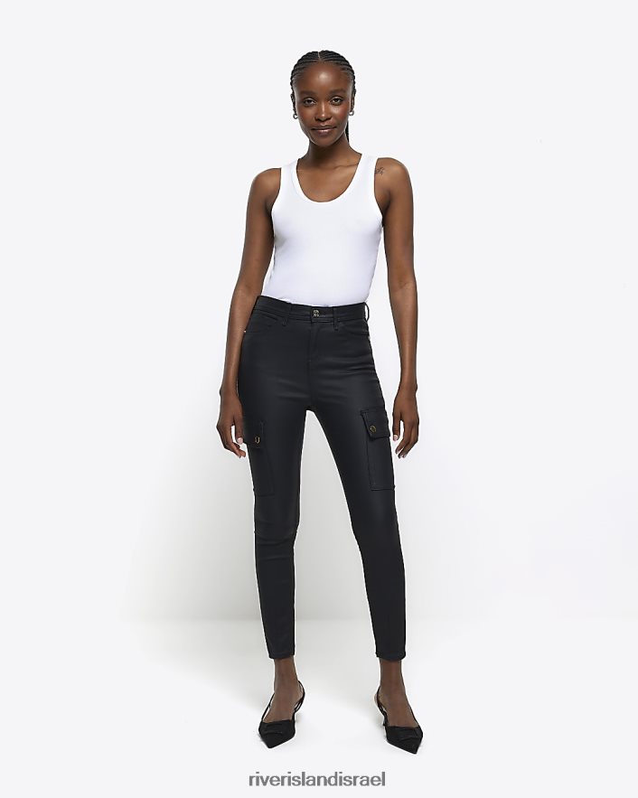 לבוש River Island ג'ינס סקיני מצופה בגזרה גבוהה שָׁחוֹר נשים BDZ4084693