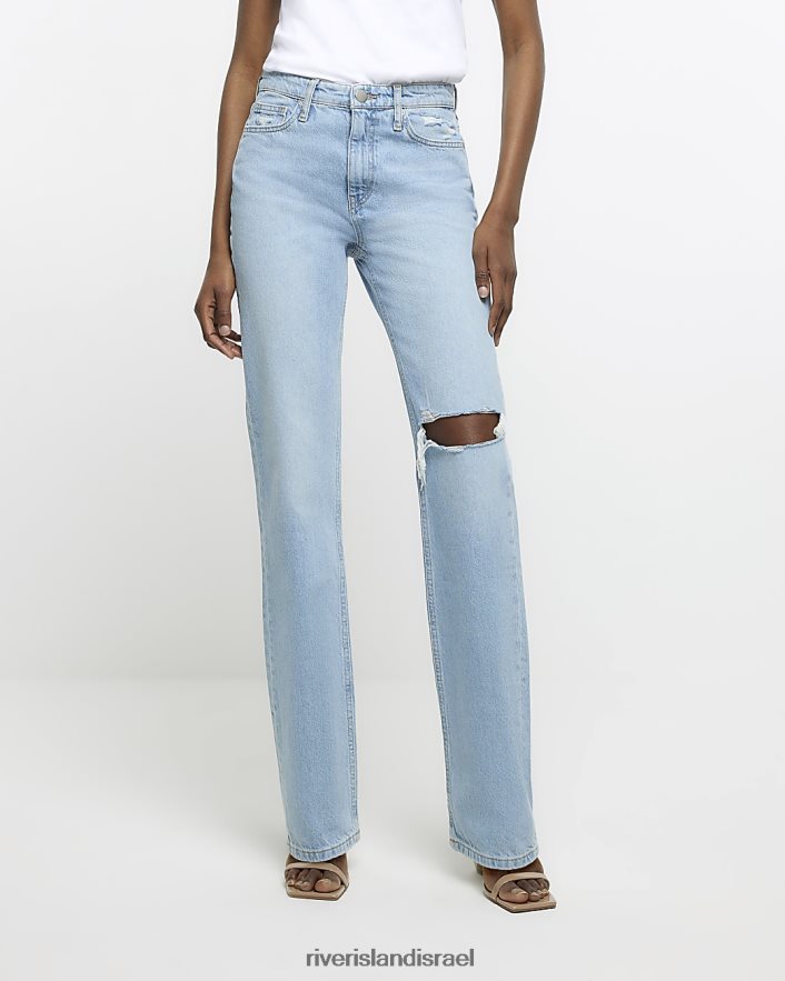 לבוש River Island ג'ינס עם רגליים ישרות עם תנורים גבוהים כְּחוֹל נשים BDZ4084694