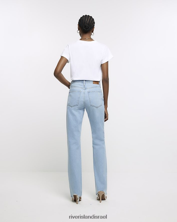 לבוש River Island ג'ינס עם רגליים ישרות עם תנורים גבוהים כְּחוֹל נשים BDZ4084694