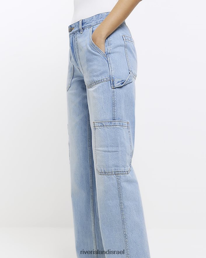 לבוש River Island ג'ינס קרגו רחב מותן גבוה כְּחוֹל נשים BDZ4084697