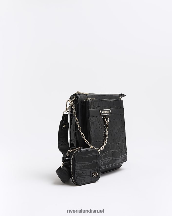 אביזרים River Island תיק שליח מובלט בקרוק שָׁחוֹר נשים BDZ4084698