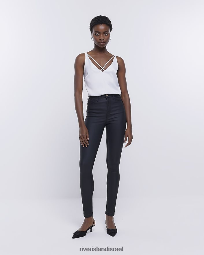 לבוש River Island ג'ינס סקיני ג'ינס מצופה בגזרה גבוהה שָׁחוֹר נשים BDZ4084707