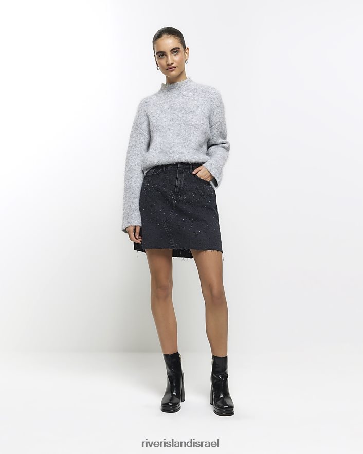 לבוש River Island חצאית מיני מעוטרת שָׁחוֹר נשים BDZ4084720