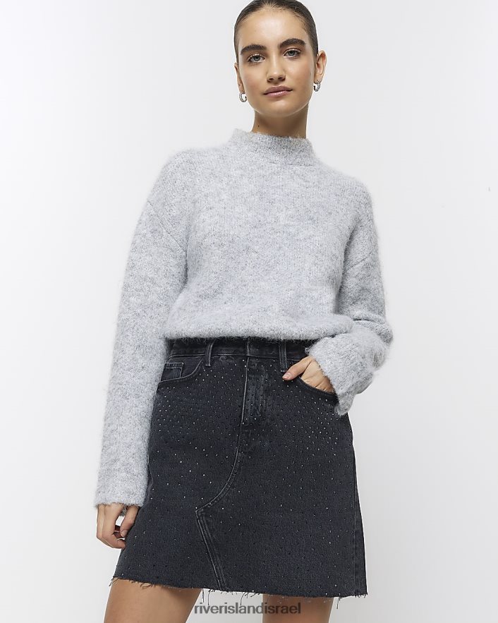 לבוש River Island חצאית מיני מעוטרת שָׁחוֹר נשים BDZ4084720