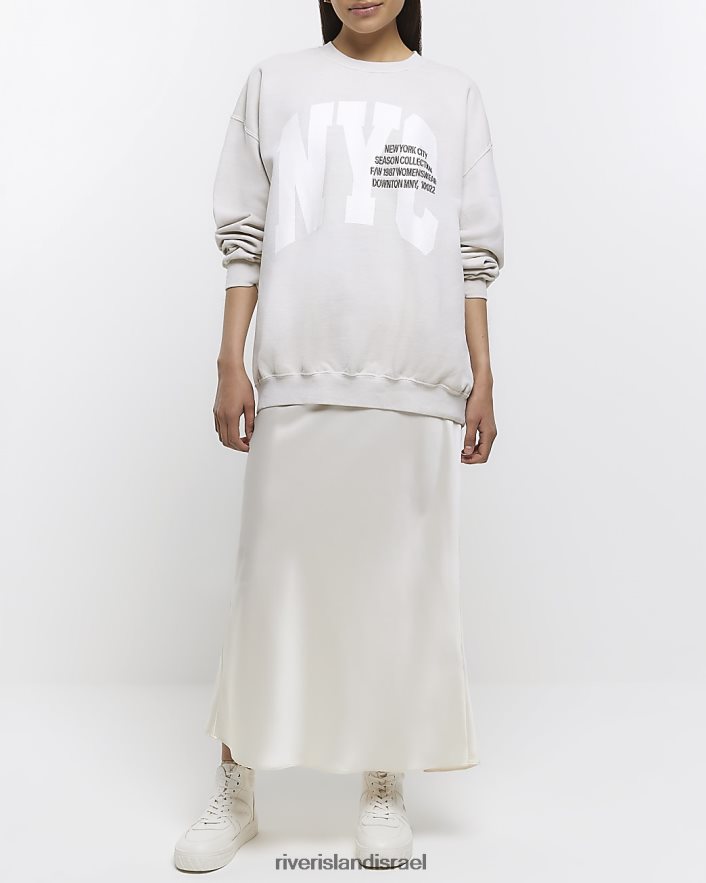 לבוש River Island סווטשירט בהדפס ניו יורקי בז' נשים BDZ4084725