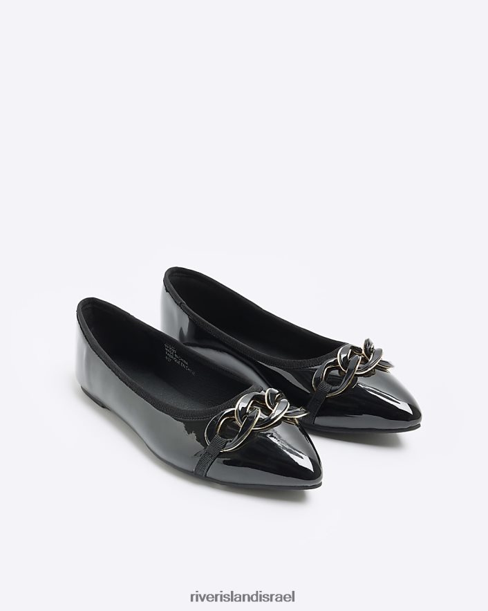 הַנעָלָה River Island דירות בלרינה עם פירוט שרשרת מחודדת שָׁחוֹר נשים BDZ4084730