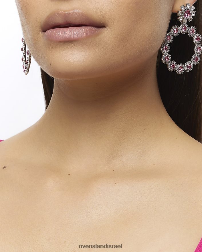 אביזרים River Island עגילי טיפת פרח קריסטל וָרוֹד נשים BDZ4084736