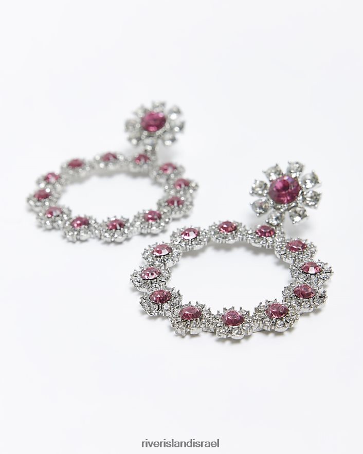 אביזרים River Island עגילי טיפת פרח קריסטל וָרוֹד נשים BDZ4084736