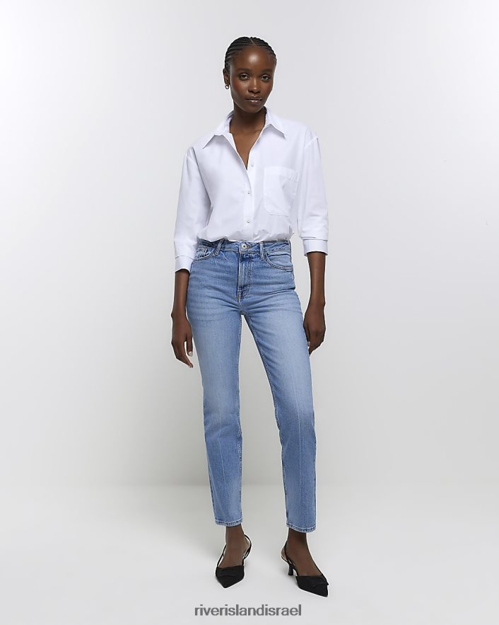 לבוש River Island ג'ינס ישר דק בגזרה גבוהה כְּחוֹל נשים BDZ4084737