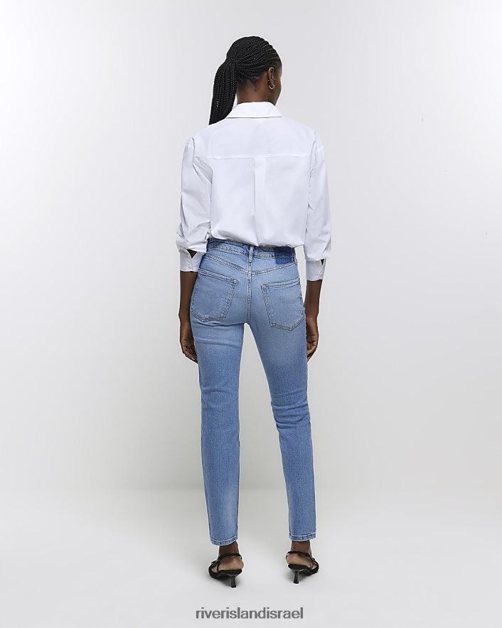 לבוש River Island ג'ינס ישר דק בגזרה גבוהה כְּחוֹל נשים BDZ4084737