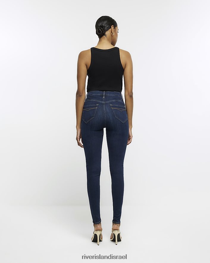 לבוש River Island סקיני ג'ינס מחוטב בגזרה גבוהה כְּחוֹל נשים BDZ4084739