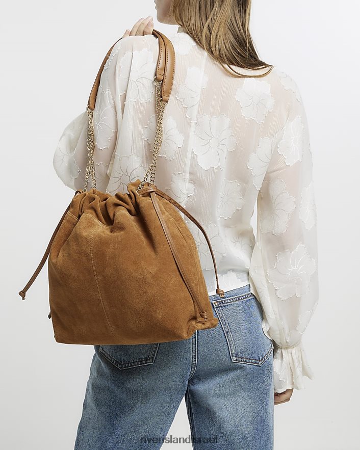 אביזרים River Island תיק כתף שרוך מזמש חום נשים BDZ4084750