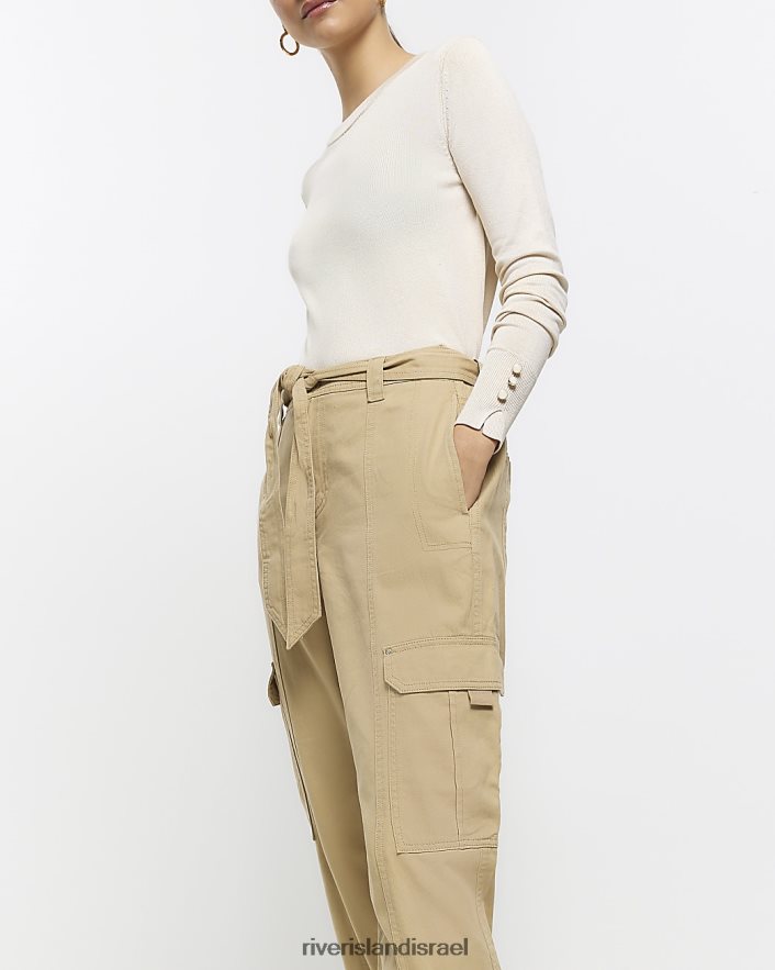 לבוש River Island מכנסי מטען עם אזיקים בז' נשים BDZ4084752