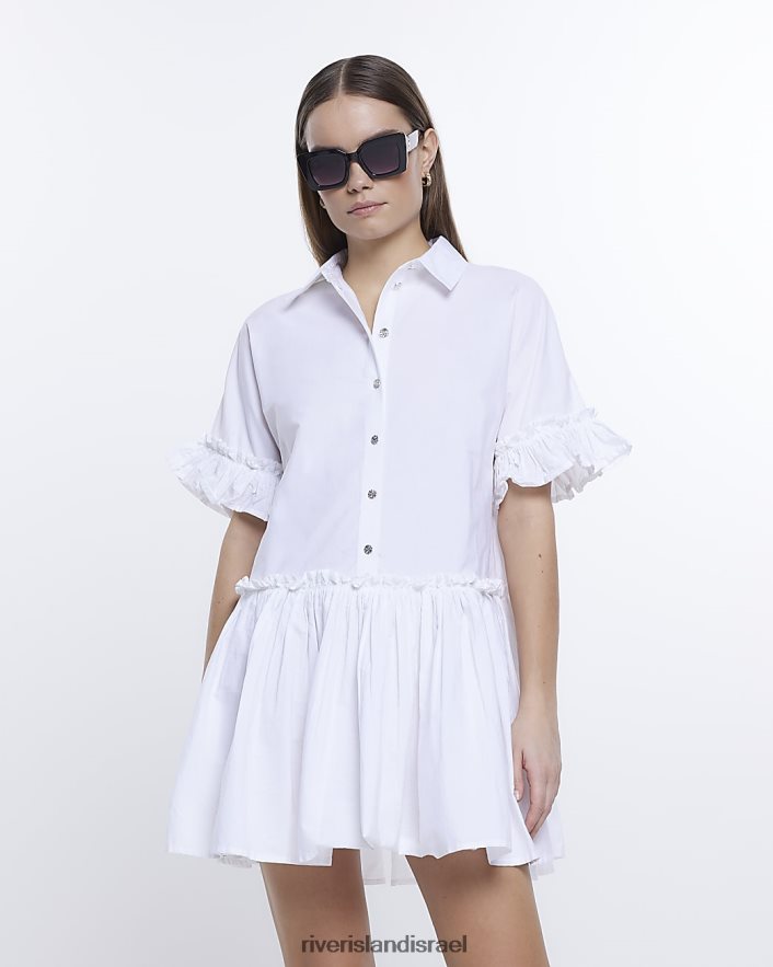 לבוש River Island שמלת מיני חולצה עם סלסולים לבן נשים BDZ4084762