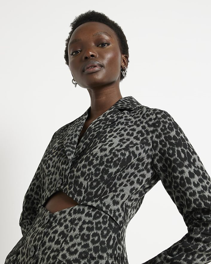 לבוש River Island שמלת מיני בלייזר בהדפס חיות ג'קארד שָׁחוֹר נשים BDZ4084767