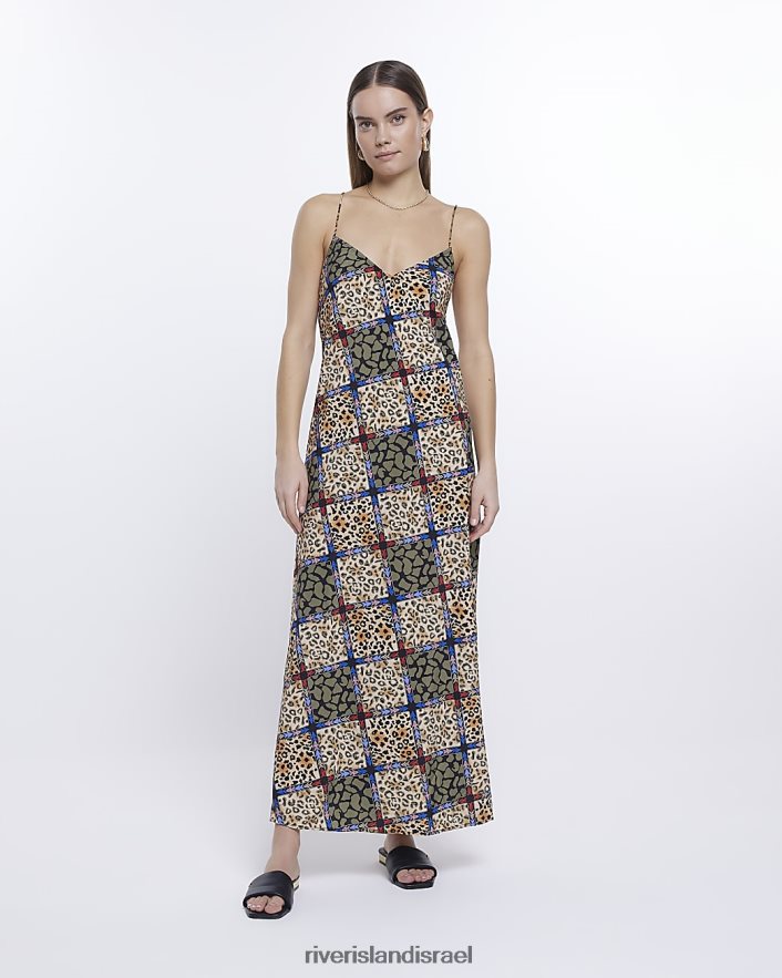 לבוש River Island שמלת מקסי בהדפס בעלי חיים בז' נשים BDZ4084772