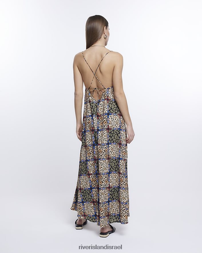 לבוש River Island שמלת מקסי בהדפס בעלי חיים בז' נשים BDZ4084772