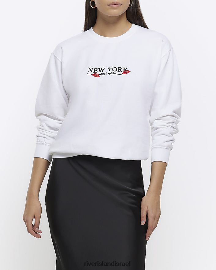 לבוש River Island סווטשירט בהדפס גרפי לבן נשים BDZ4084777