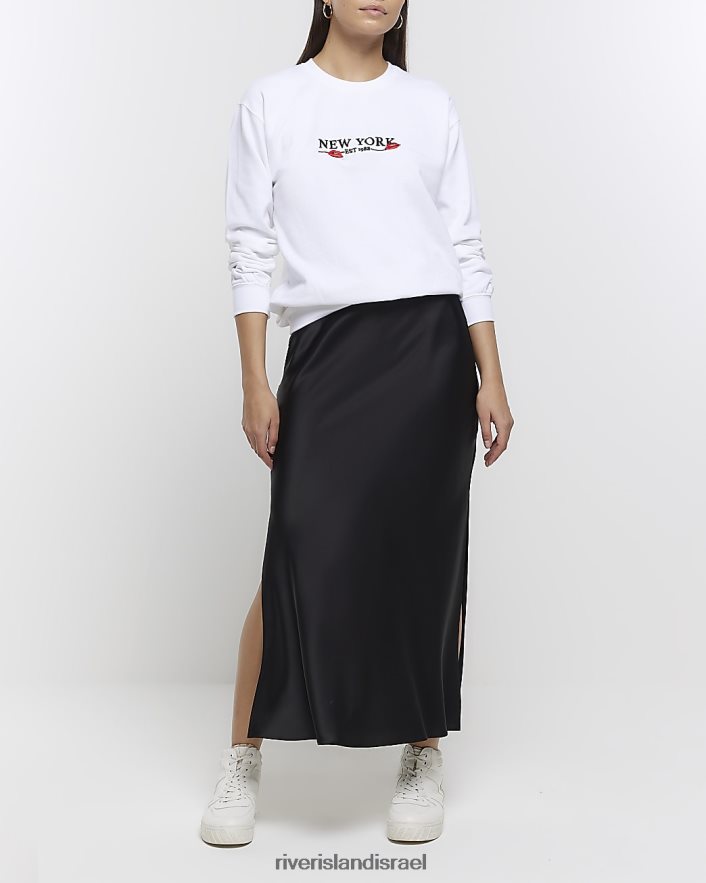 לבוש River Island סווטשירט בהדפס גרפי לבן נשים BDZ4084777