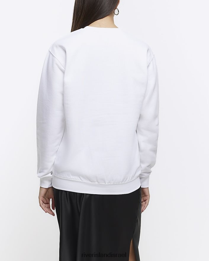 לבוש River Island סווטשירט בהדפס גרפי לבן נשים BDZ4084777