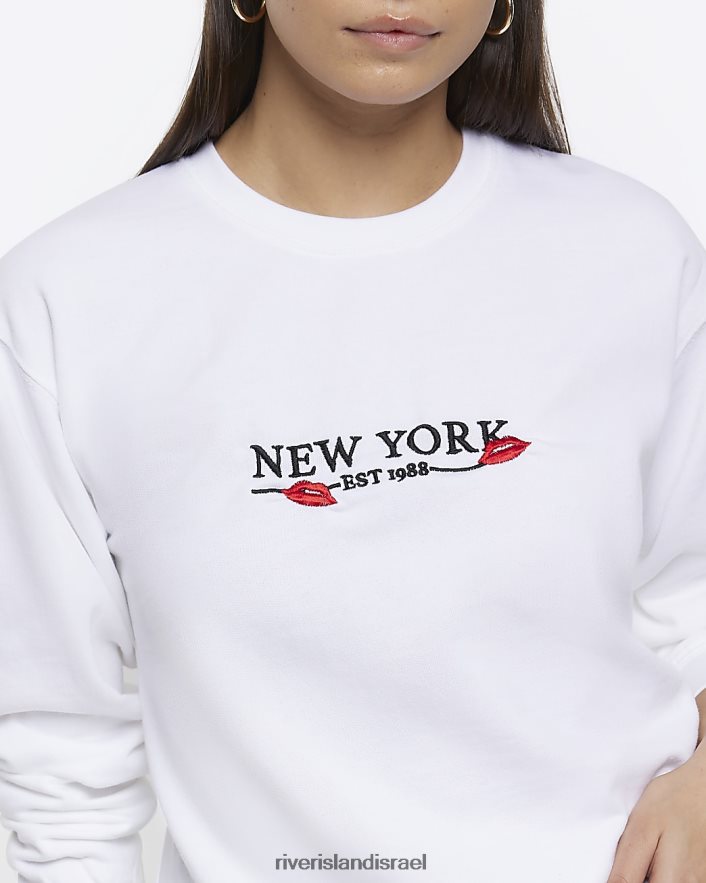 לבוש River Island סווטשירט בהדפס גרפי לבן נשים BDZ4084777
