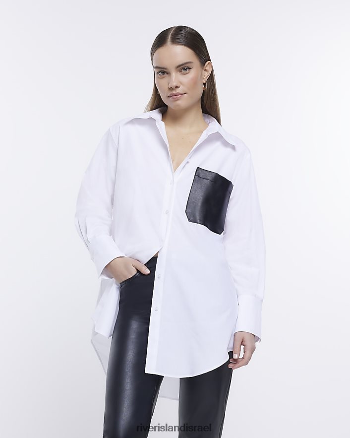 לבוש River Island חולצת אוברסייז עם שרוולים ארוכים לבן נשים BDZ4084782
