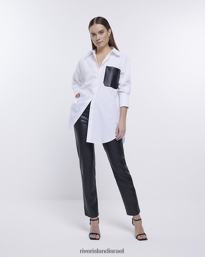 לבוש River Island חולצת אוברסייז עם שרוולים ארוכים לבן נשים BDZ4084782