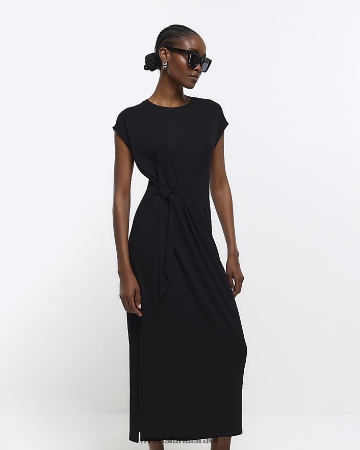 לבוש River Island שמלת מידי של חולצת טריקו שָׁחוֹר נשים BDZ4084783