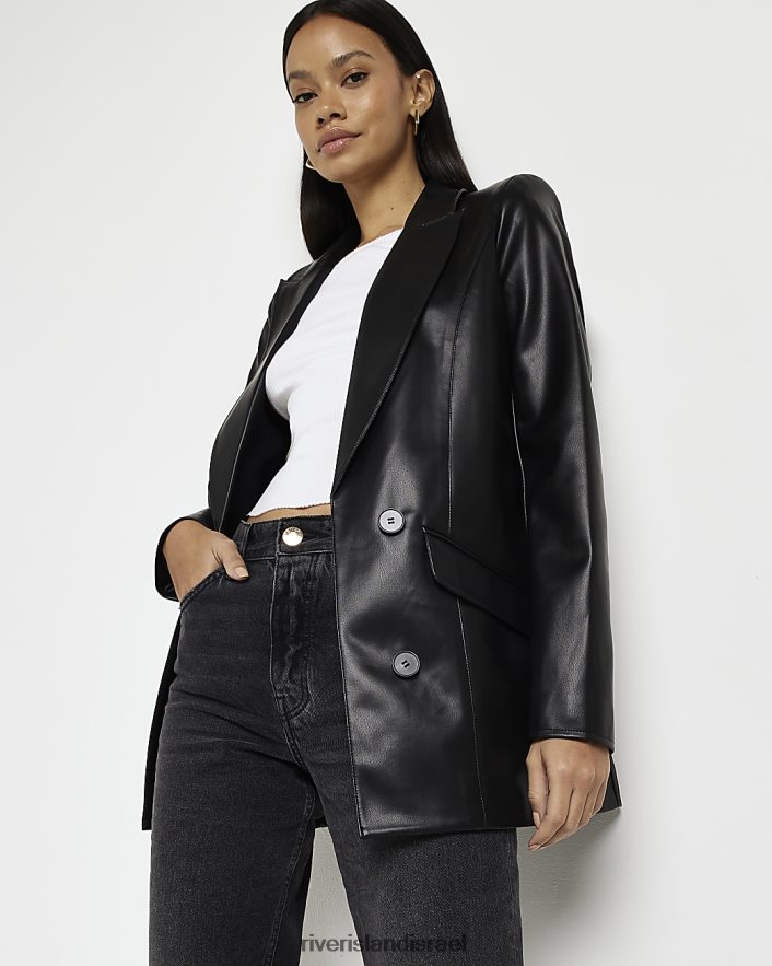 לבוש River Island בלייזר מעור מלאכותי שָׁחוֹר נשים BDZ4084784