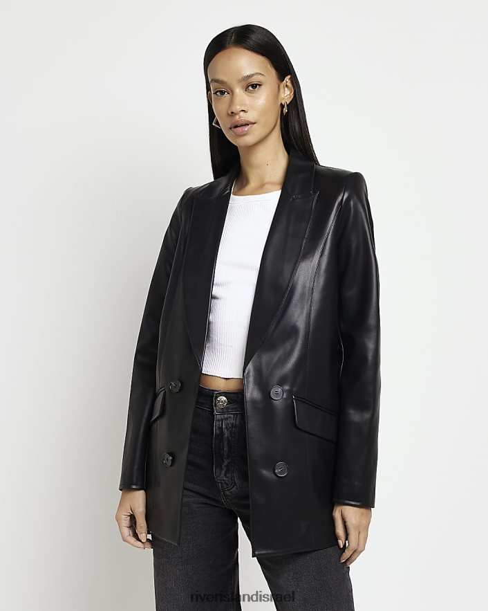 לבוש River Island בלייזר מעור מלאכותי שָׁחוֹר נשים BDZ4084784