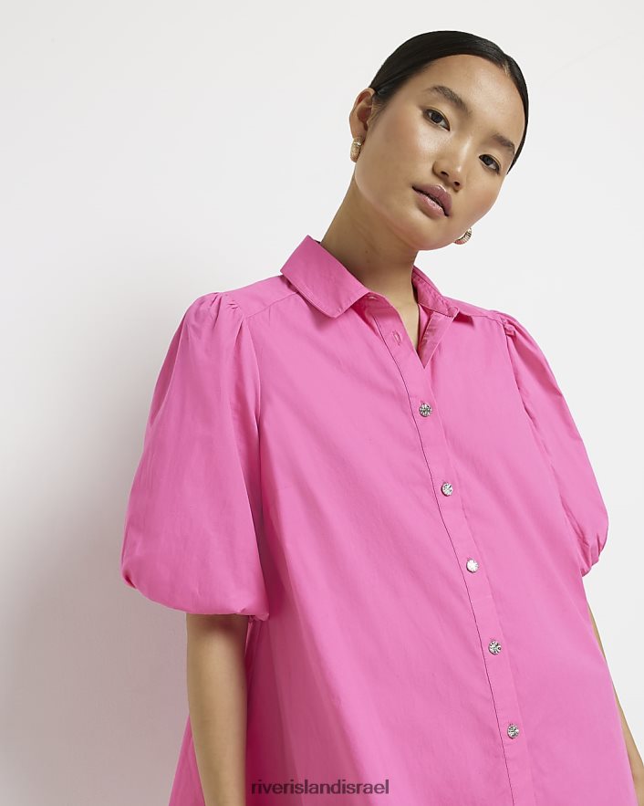 לבוש River Island שמלת מיני חולצה עם שרוולים נפוחים וָרוֹד נשים BDZ4084785