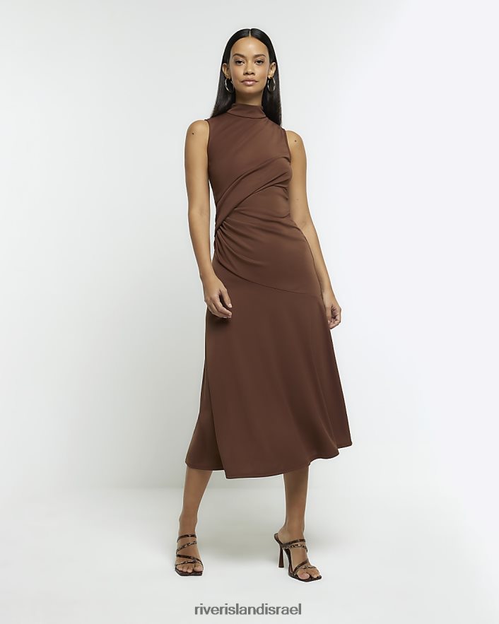 לבוש River Island שמלת מידי משמרת פרט וילונות חום נשים BDZ408479