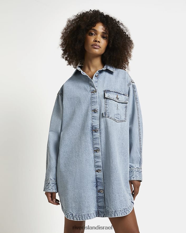 לבוש River Island שמלת מיני חולצת ג'ינס כְּחוֹל נשים BDZ4084798